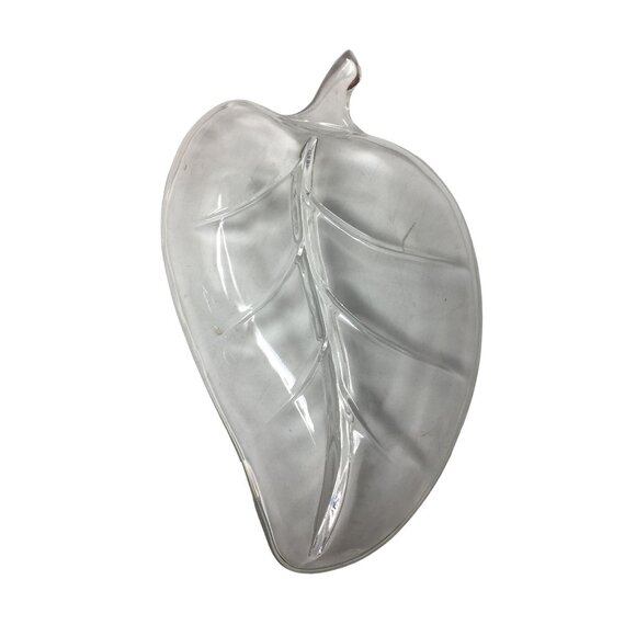 Vintage Leaf Shaped Cut Glass Serving Tray/Bowl - about 9.5'' by 5.5'' - Picture 2 of 7